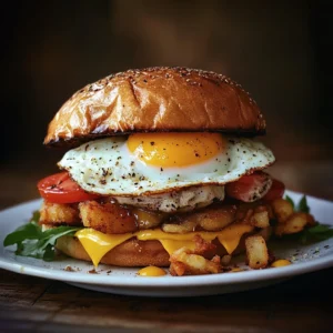 Breakfast Burger with Fried Egg and Hash Browns