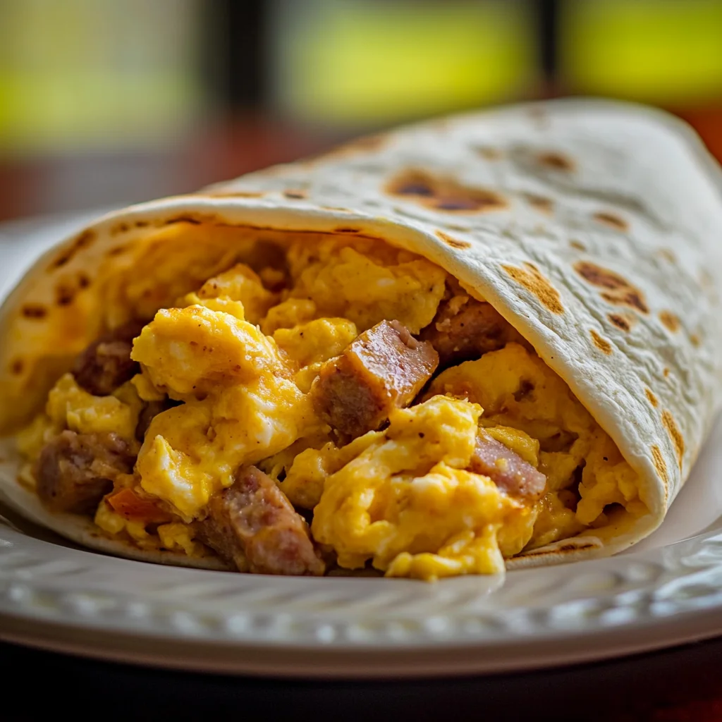 Breakfast Burrito with Scrambled Eggs and Sausage