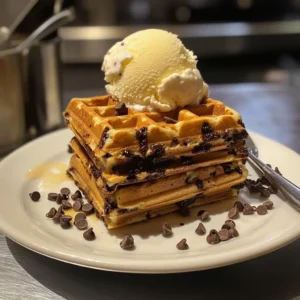 Chocolate Chip Waffles with Vanilla Ice Cream