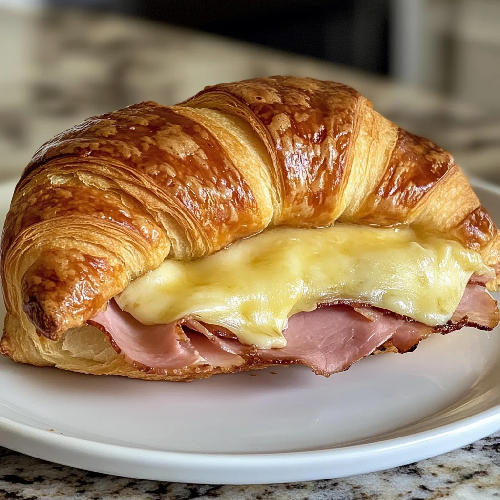Croissant Breakfast Sandwich with Ham and Swiss Cheese