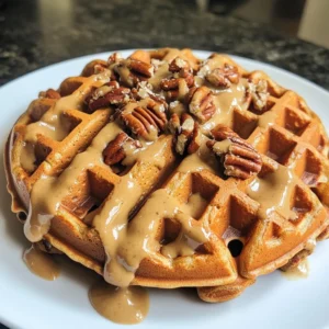 Pumpkin Spice Waffles with Pecans