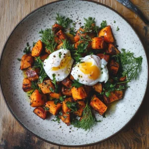 Sweet Potato Hash with Poached Eggs