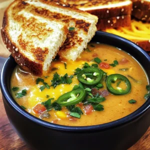 Spicy Jalapeño Popper Soup with Grilled Cheese Dippers